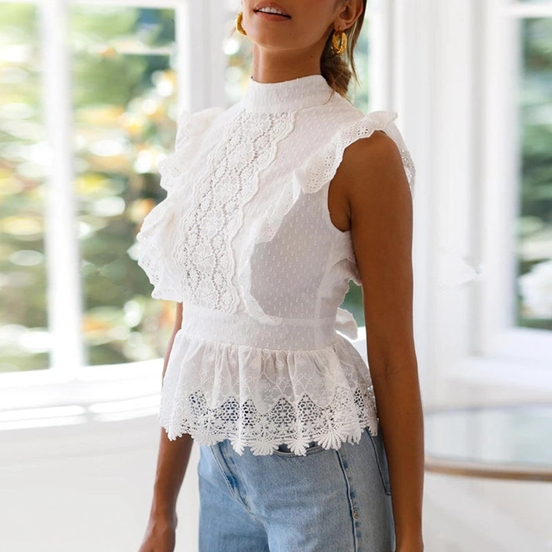 Backless Lace Broderie Ruffle Top