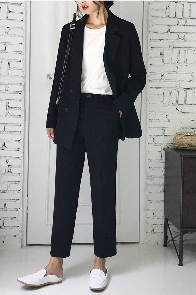 Black Notched Blazer Suit Set
