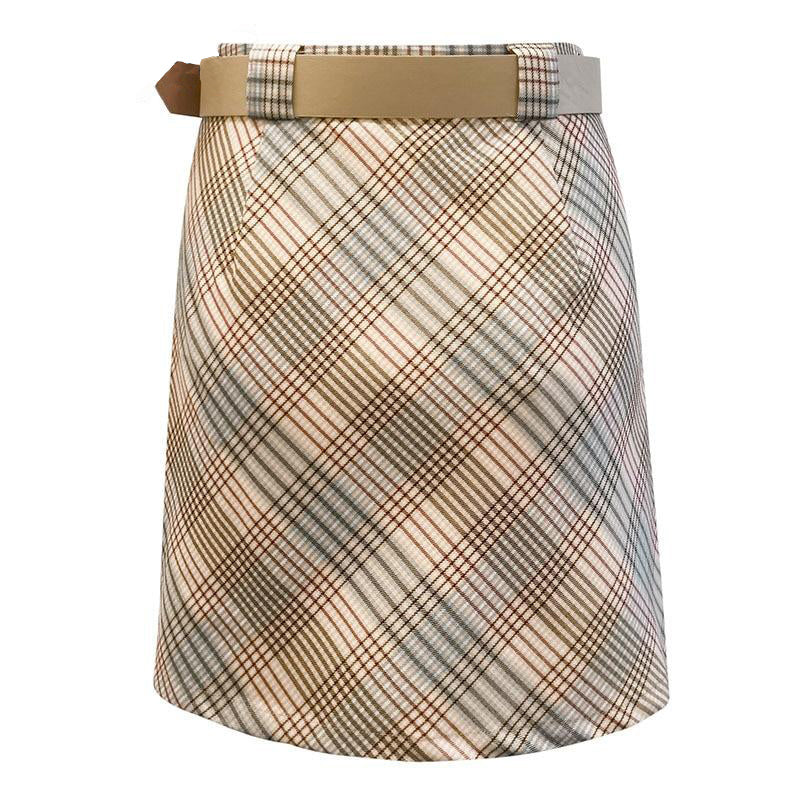 Coffee Plaid A-Line Skirt