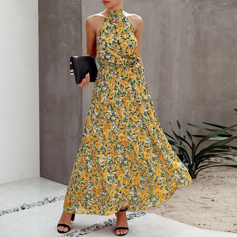 Floral Bliss Halter Maxi Dress  Tropical Yellow – Born A Petite