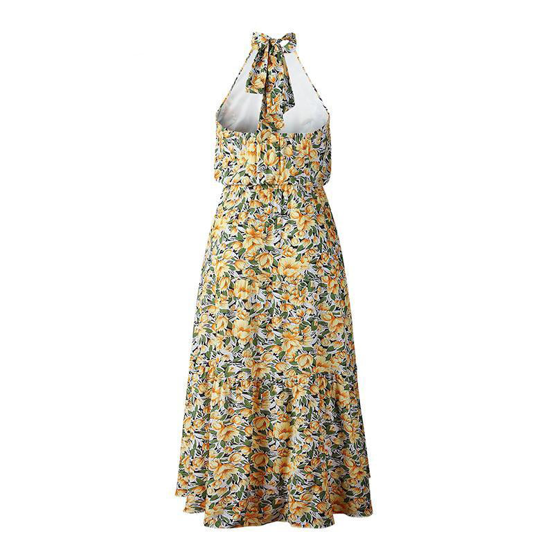 Floral Bliss Halter Maxi Dress | Tropical Yellow
