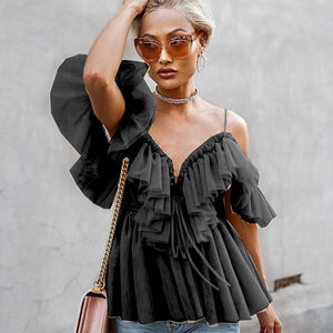 Julia Tulle Off Shoulder Ruffle Top | Dusty Pink