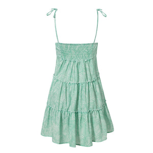 Leafy Ruffle Layer Strap Mini Dress