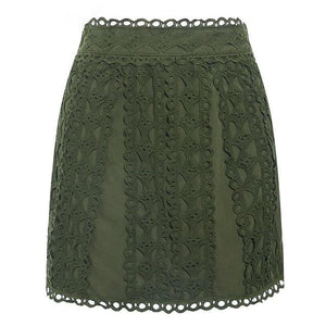 Pine Green Lace Embroidery Skirt