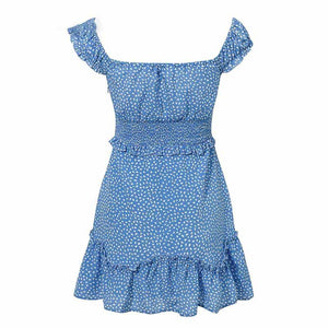 Summer Picnic Sage Blue Rose Mini Dress