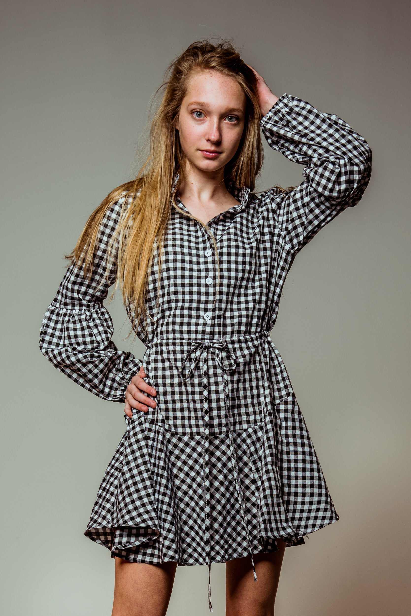 Checkered Trapeze Shirt Dress