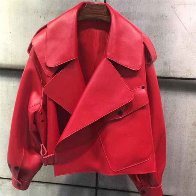 Vegan Leather Moto Wrap Jacket - Red