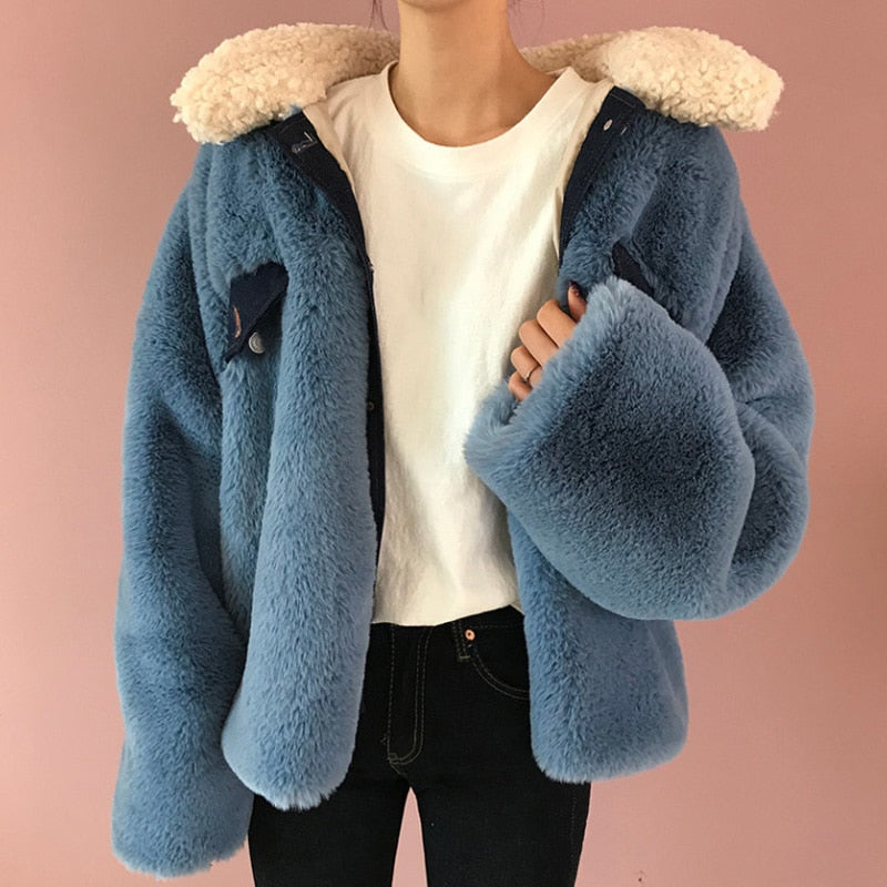 Oversized TwoTone Fuzzy Coat