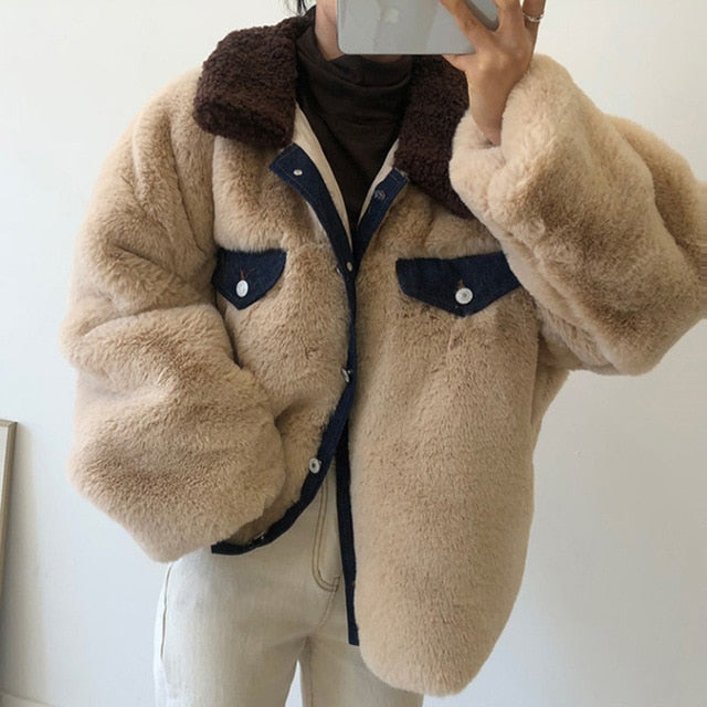 Oversized TwoTone Fuzzy Coat