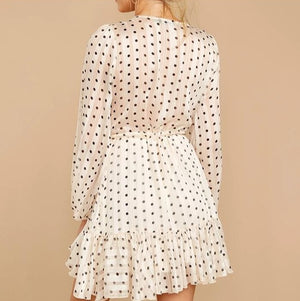 White Polka Dot Sleek Ruffle Dress