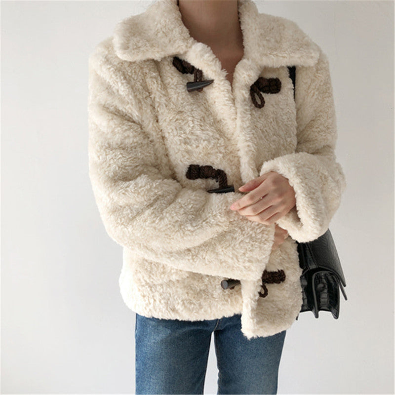 Creme Straight Fit Toggle Teddy Coat