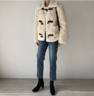 Creme Straight Fit Toggle Teddy Coat