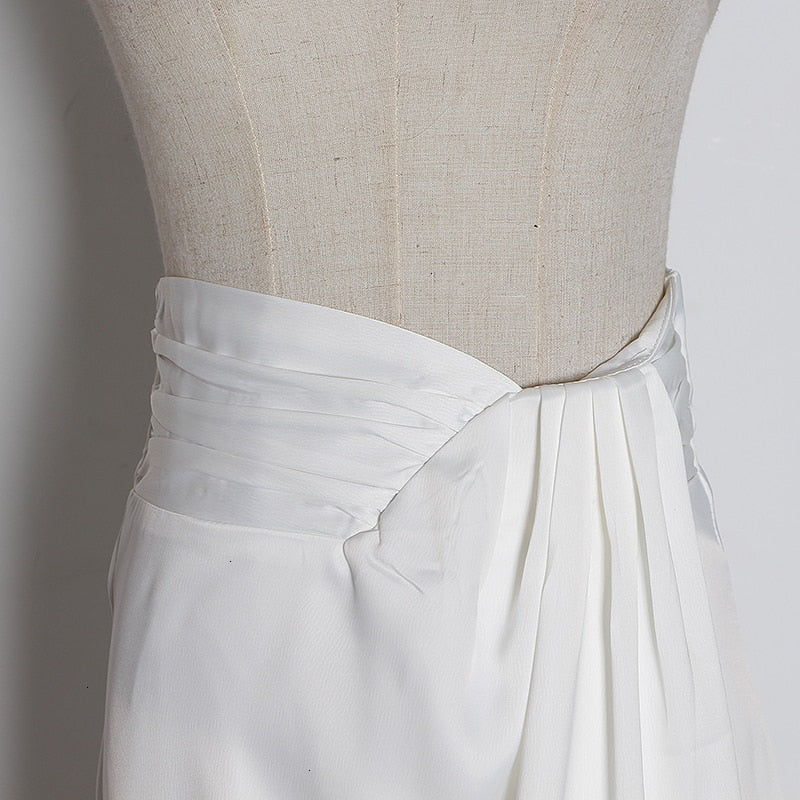 Satin Side Slit Draped Skirt - White