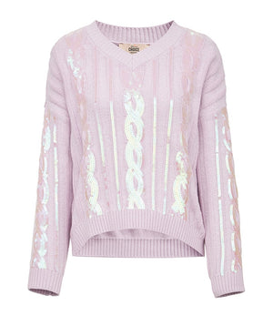Lavender V-Neck Paillette Sweater