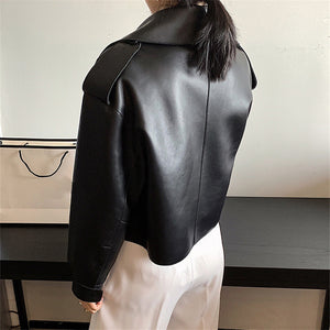 Vegan Leather Moto Wrap Jacket - Black