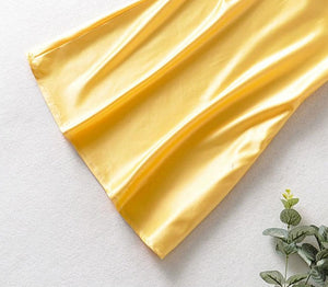 Cowl Neck Satin Short Dress - Yellow