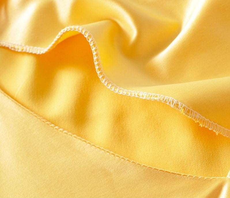 Cowl Neck Satin Short Dress - Yellow