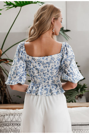 Biscus Floral Front Bow Blouse