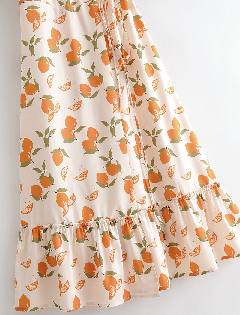Orange Lemon Maxi Wrap Dress