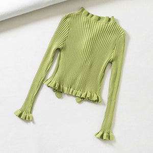 Candy Ruffle Ribbed Knitted Cardigan